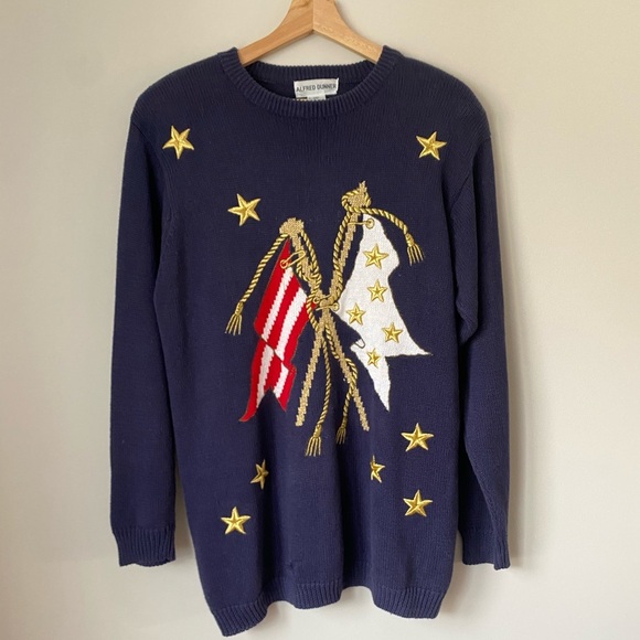 Vintage Alfred Dunner Womens Patriotic Embroidered Knit Sweater Size Large - Picture 6 of 11